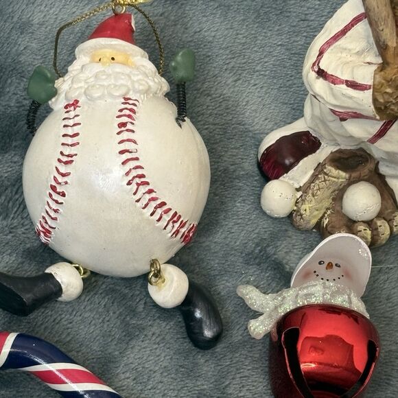 Lot Of Vintage Baseball Themed Christmas Ornaments 11 Tree Topper - Picture 2 of 7